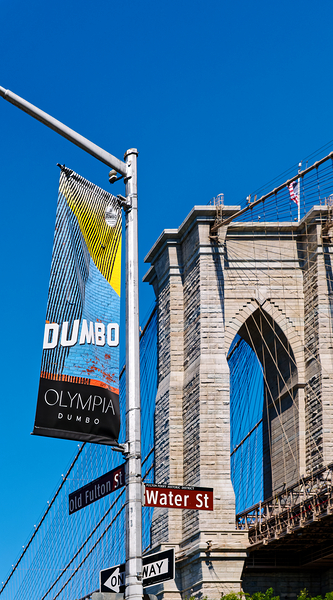 Brooklyn Bridge with Dumbo Banner by Darryl Brooks