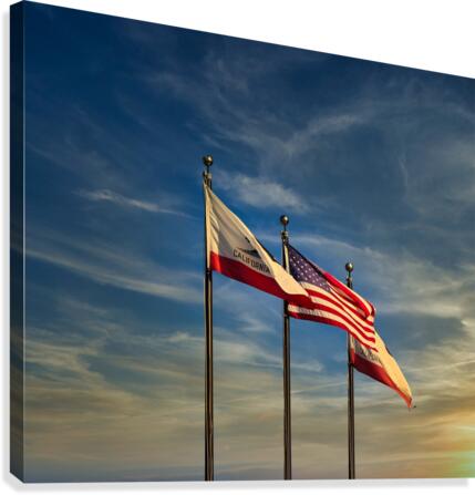 California and American Flags at Sunset Canvas Print
