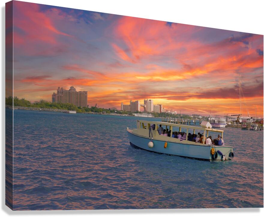 Tour Boat at Nassau Bahamas with Atlantis in Background Canvas Print
