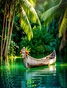 Canoe In The Tropical Jungle