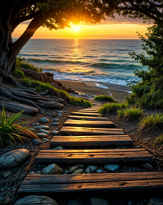 Sunset Path to Ocean