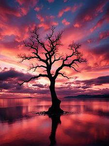 Solitary Tree in Vibrant Sunset