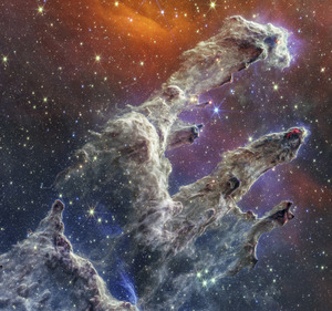 Pillars of Creation NIRCam and MIRI Composite Ima
