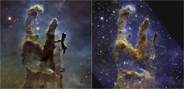 Pillars of Creation Hubble and Webb Images Side b  Print