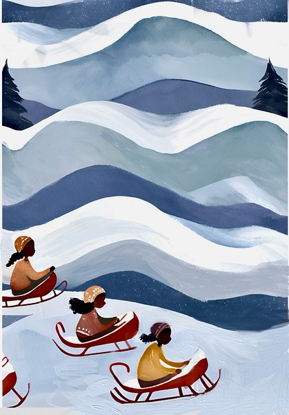 Girls Sledding Print