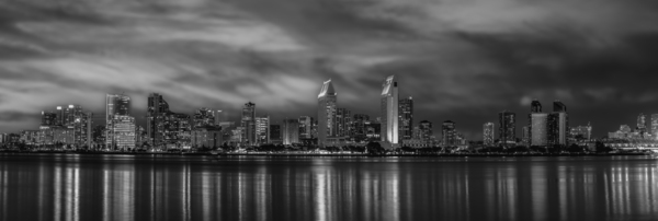 San Diego Skyline Sunset   BW Print