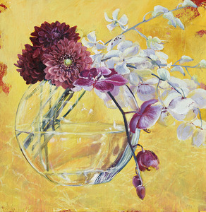 Dahlias Kitchen Art Original Painting Nina Koba by Nina Koba