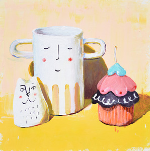 The Cupcake & the Kitten Kitchen Art Original Artwork Nina Koba by Nina Koba