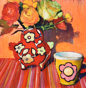 original painting redvase yellowcup by Nina Koba