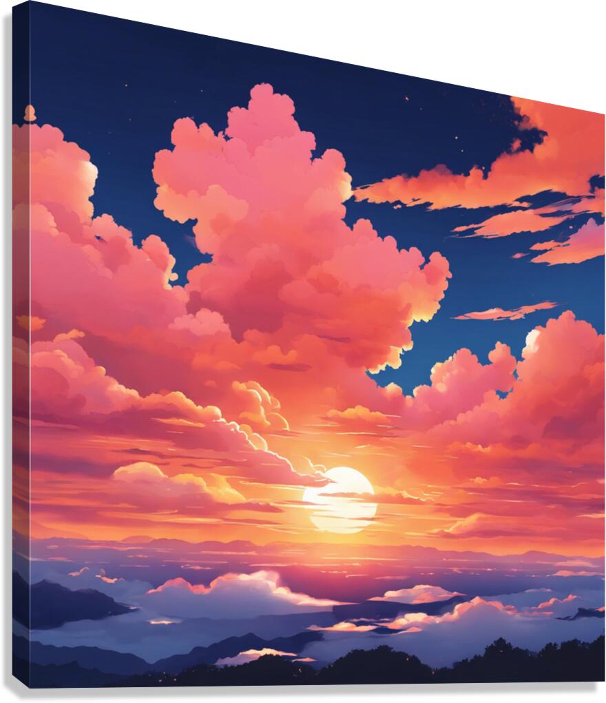  anime cotton candy clouds with the fiery orange Canvas Print