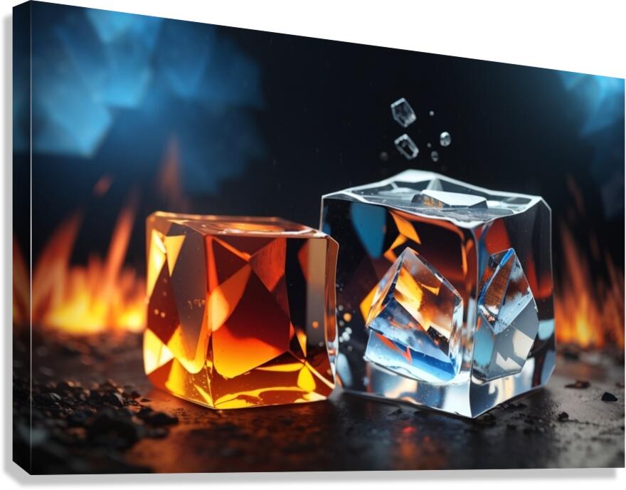 Default an ice cube next to a fire cube captured Canvas Print