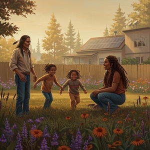 Family playing in yard