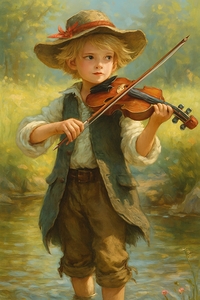Melodic Tune of the Hat Wearing Boy with Vintage Violin 1