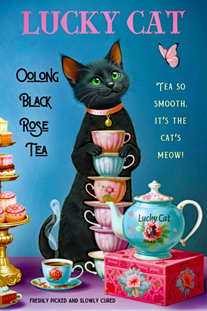 Lucky Cat Vintage Tea Art Print 