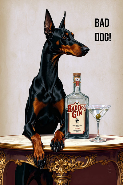 Bad Dog Gin Cocktail Bar Print by Tricky Rabbit Art