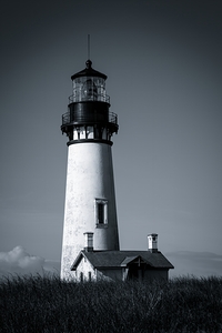 Yaquina Head Lighthouse on the Oregon Coast in Black and White