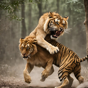 Lion  Tiger Fighting