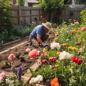 Gardner planting flowers AI