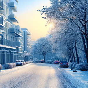 Winter on city road