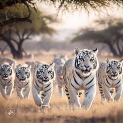 Herd of white tigers charging
