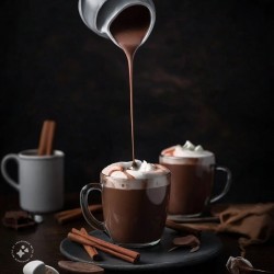 Pouring chocolate into warm cocoa AI