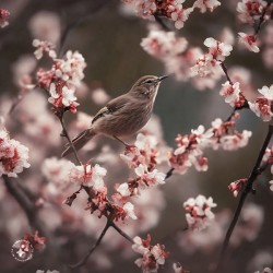 Robin on cheery blossoms