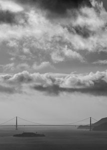 alcatraz and golden gate bridge mist and clouds