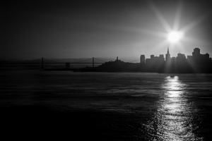 bay bridge san francisco skyline at dawn  horizon