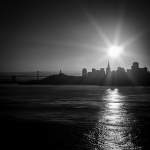 bay bridge san francisco skyline at dawn  square