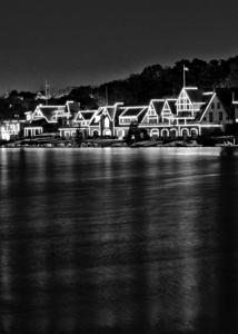 boathouse row on schuylkill river at night  verti