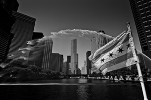 centennial fountain over chicago river  horizonta