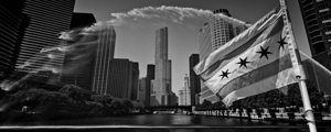 centennial fountain over chicago river  panoramic