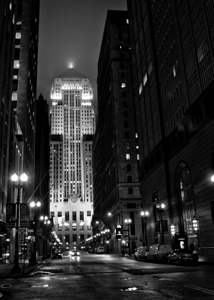 chicago board of trade building at night  vertica