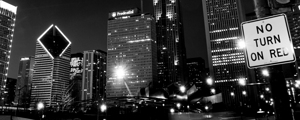 chicago skyline at night from columbus drive  pan