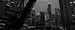 chicago skyline from kinzie street bridge  panora
