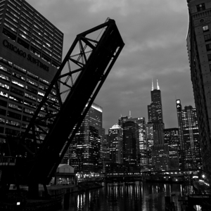 chicago skyline from kinzie street bridge  square