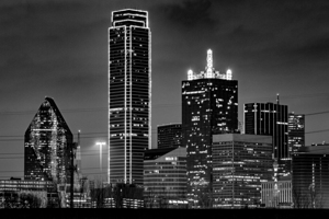 downtown dallas texas skyline at night  horizonta