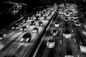 downtown los angeles traffic at night  horizontal