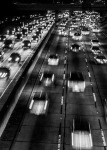 downtown los angeles traffic at night  vertical 2