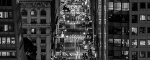 downtown san francisco traffic at night  panorami