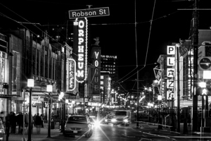 granville ave downtown vancouver at night  horizo