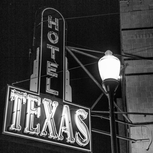 hotel texas sign at night  square 809 Hotel 13k.j