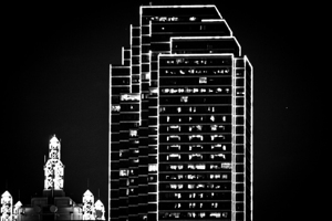 neon green outline bank of america building  hori