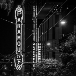paramount theater at night  square 2697 Paramount