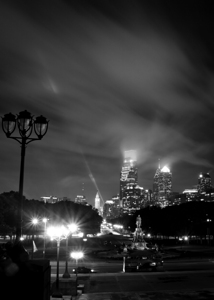 philadelphia city skyline from art museum steps
