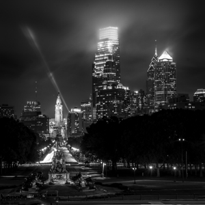 philadelphia skyline at night from art museum  sq
