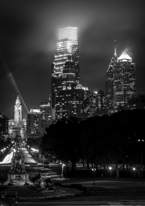 philadelphia skyline at night from art museum  ve