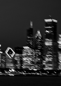 prudential portiong chicago skyline blurry  verti