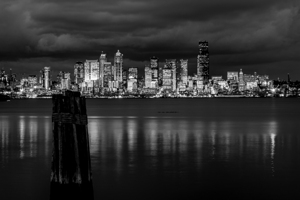 seattle skyline at night elliot bay  horizontal 2