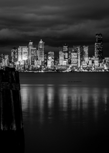 seattle skyline at night elliot bay  vertical 294